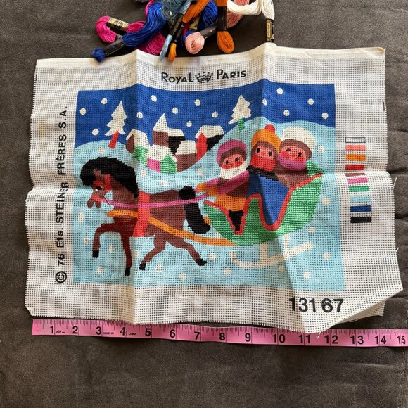 Vintage Royal Paris Tapestry Canvas Kit "Sleigh Ride" With Embroidery Thread - Picture 4 of 4